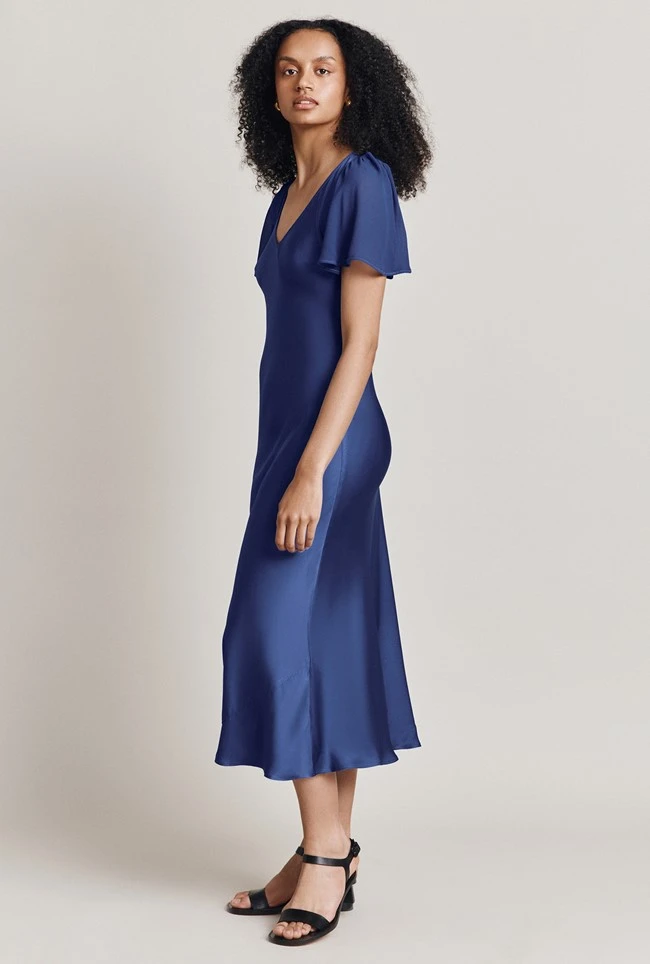 Jennifer Satin Midi Dress Blue 2 Jennifer Satin Midi Dress Blue - Image 2