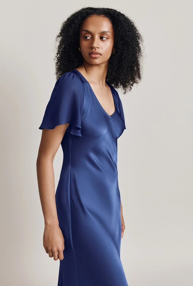 Jennifer Satin Midi Dress Blue 3 Jennifer Satin Midi Dress Blue - Image 3