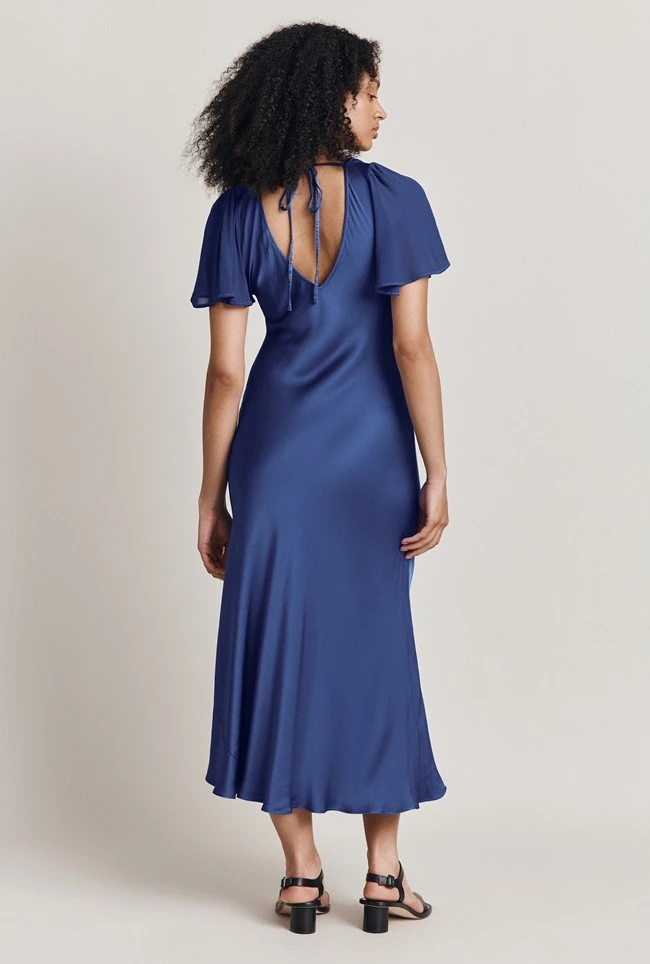 Jennifer Satin Midi Dress Blue 4 Jennifer Satin Midi Dress Blue - Image 4