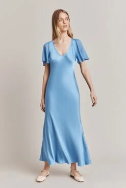 Jennifer Satin Midi Dress Cornflower Blue