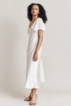 Jennifer Satin Midi Dress Ivory