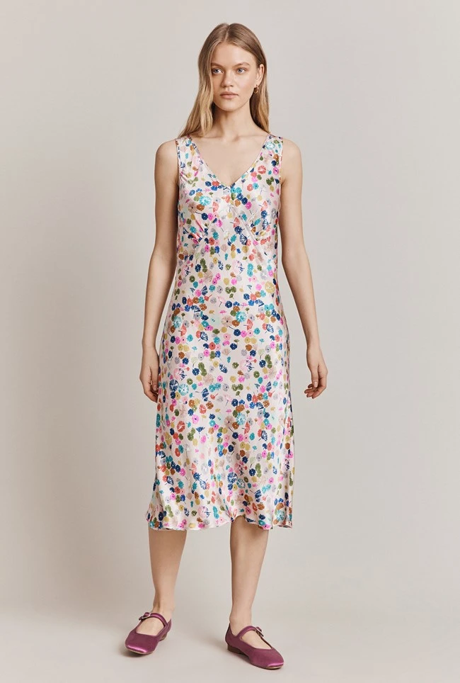 Summer Umbrella Petals Satin Midi Dress Pink Umbrella Petals 3 Summer Umbrella Petals Satin Midi Dress Pink Umbrella Petals - Image 3