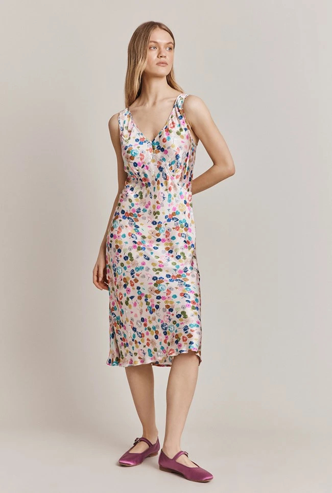 Summer Umbrella Petals Satin Midi Dress Pink Umbrella Petals 2 Summer Umbrella Petals Satin Midi Dress Pink Umbrella Petals - Image 2