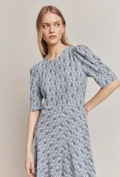 Erika Crepe Midi Dress Blue Paisley