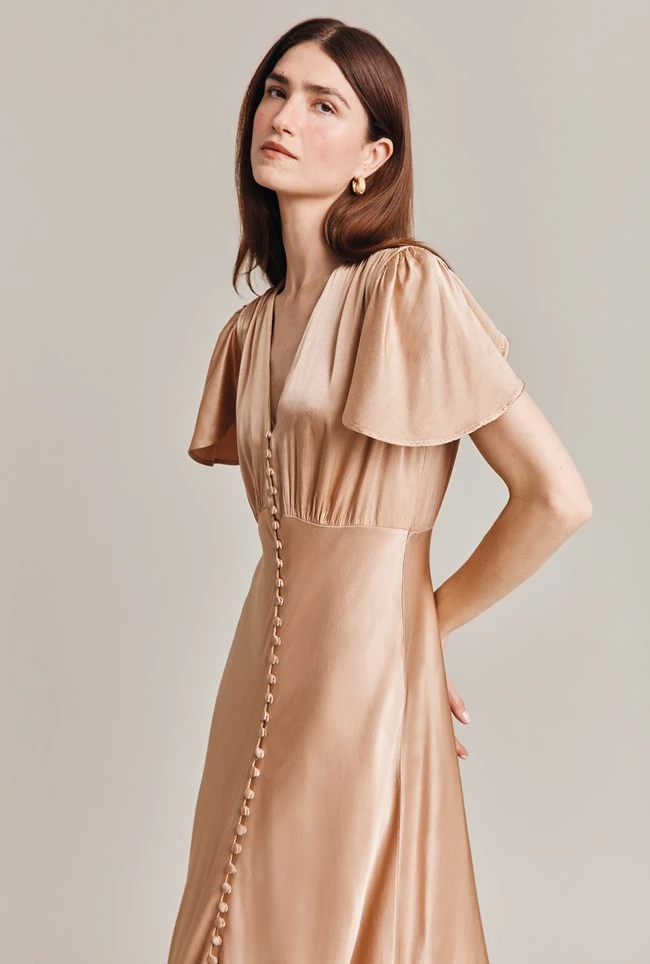 Delphine Satin Maxi Dress Dark Nude 2 Delphine Satin Maxi Dress Dark Nude - Image 2