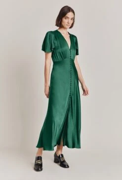 Grace Satin Midi Dress Dark Green -Top Sell Dress Sales Store D07G023 J13 28680 650px 964px