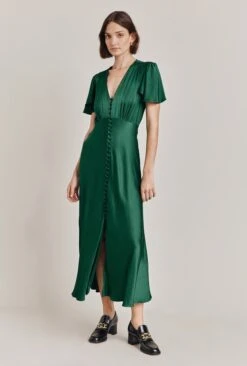 Grace Satin Midi Dress Dark Green -Top Sell Dress Sales Store D07G023 J13 29004 650px 964px