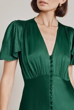 Grace Satin Midi Dress Dark Green -Top Sell Dress Sales Store D07G023 J13 29005 650px 964px