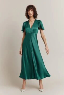 Grace Satin Midi Dress Dark Green -Top Sell Dress Sales Store D07G023 J13 29561 650px 964px