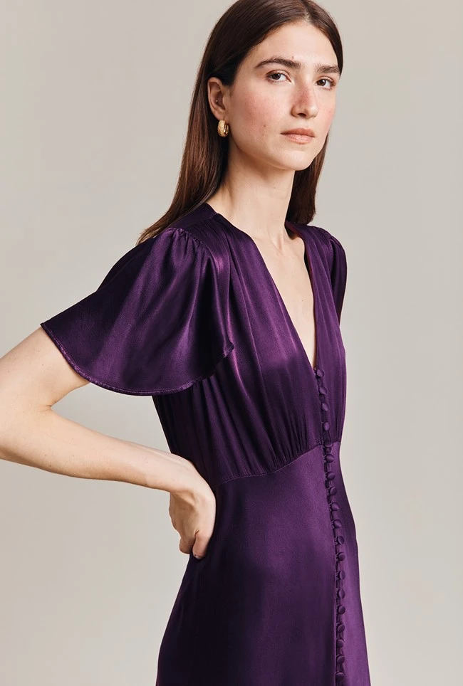 Grace Satin Midi Dress Dark Purple 2 Grace Satin Midi Dress Dark Purple - Image 2