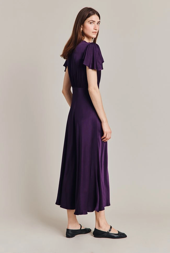 Grace Satin Midi Dress Dark Purple 4 Grace Satin Midi Dress Dark Purple - Image 4