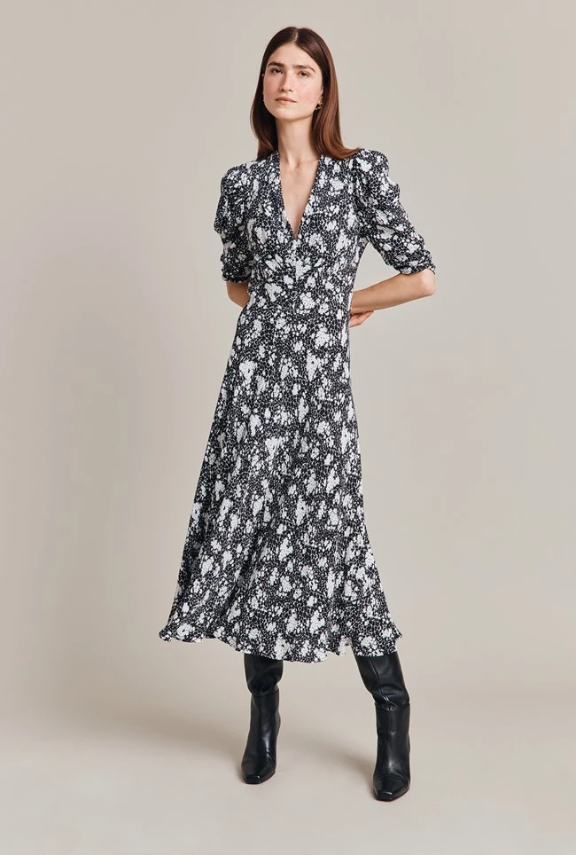 Madi Crepe Midi Dress Black Floral 5 Madi Crepe Midi Dress Black Floral - Image 5