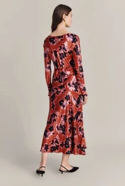 Christine Satin Midi Dress Rust Ikat Print -Top Sell Dress Sales Store D07G025 Z74 29422 650px 964px