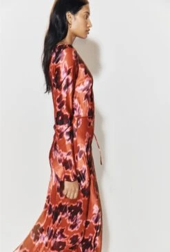 Christine Satin Midi Dress Rust Ikat Print -Top Sell Dress Sales Store D07G025 Z74 29940 650px 964px