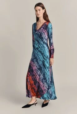Milana Satin Maxi Dress Blue Tie Dye Print -Top Sell Dress Sales Store D07G026 Z75 29432 650px 964px