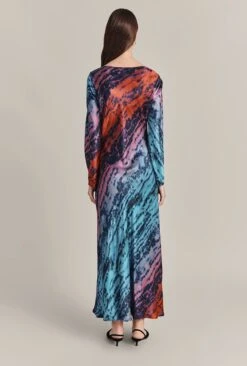 Milana Satin Maxi Dress Blue Tie Dye Print -Top Sell Dress Sales Store D07G026 Z75 29434 650px 964px