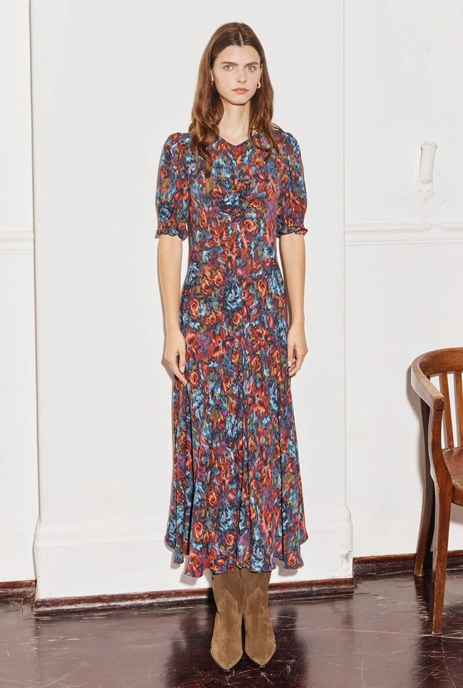 Lainey Crepe Midi Dress Blue Ikat 7 Lainey Crepe Midi Dress Blue Ikat - Image 7