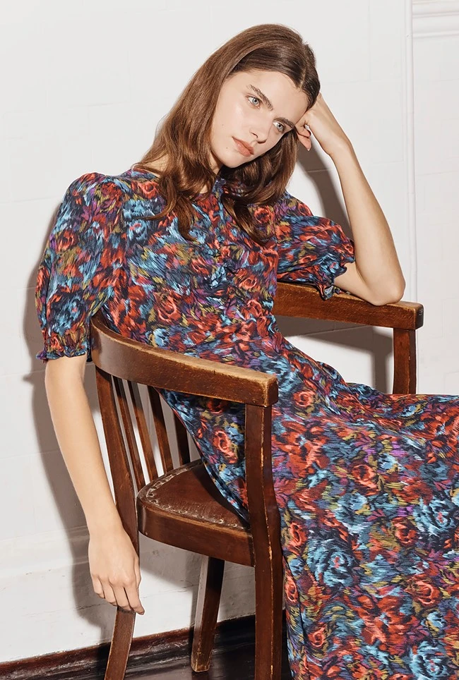 Lainey Crepe Midi Dress Blue Ikat 1 Lainey Crepe Midi Dress Blue Ikat