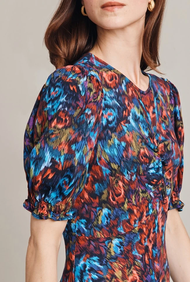 Lainey Crepe Midi Dress Blue Ikat 5 Lainey Crepe Midi Dress Blue Ikat - Image 5