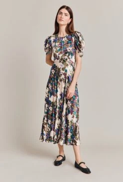 Beatrix Satin Midi Dress Green Floral -Top Sell Dress Sales Store D07G029 Z34 28798 650px 964px