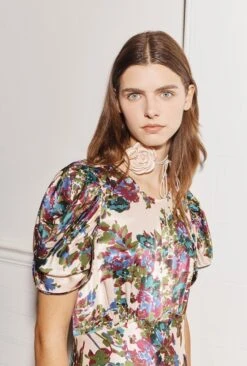 Beatrix Satin Midi Dress Green Floral -Top Sell Dress Sales Store D07G029 Z34 28968 650px 964px