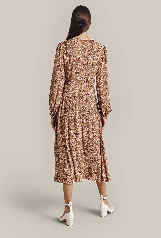Ava Crepe Midi Dress Khaki Paisley 4 Ava Crepe Midi Dress Khaki Paisley - Image 4