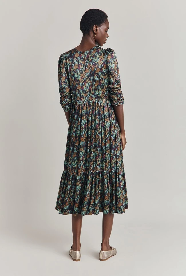 Maya Tiered Satin Midi Dress Green Ikat 7 Maya Tiered Satin Midi Dress Green Ikat - Image 7