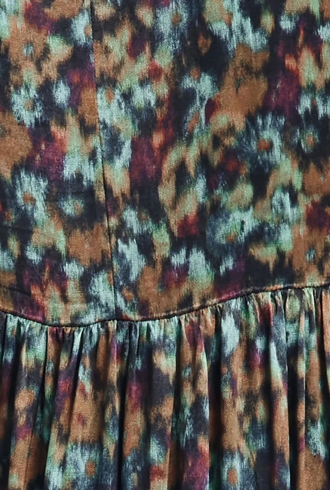 Maya Tiered Satin Midi Dress Green Ikat 8 Maya Tiered Satin Midi Dress Green Ikat - Image 8