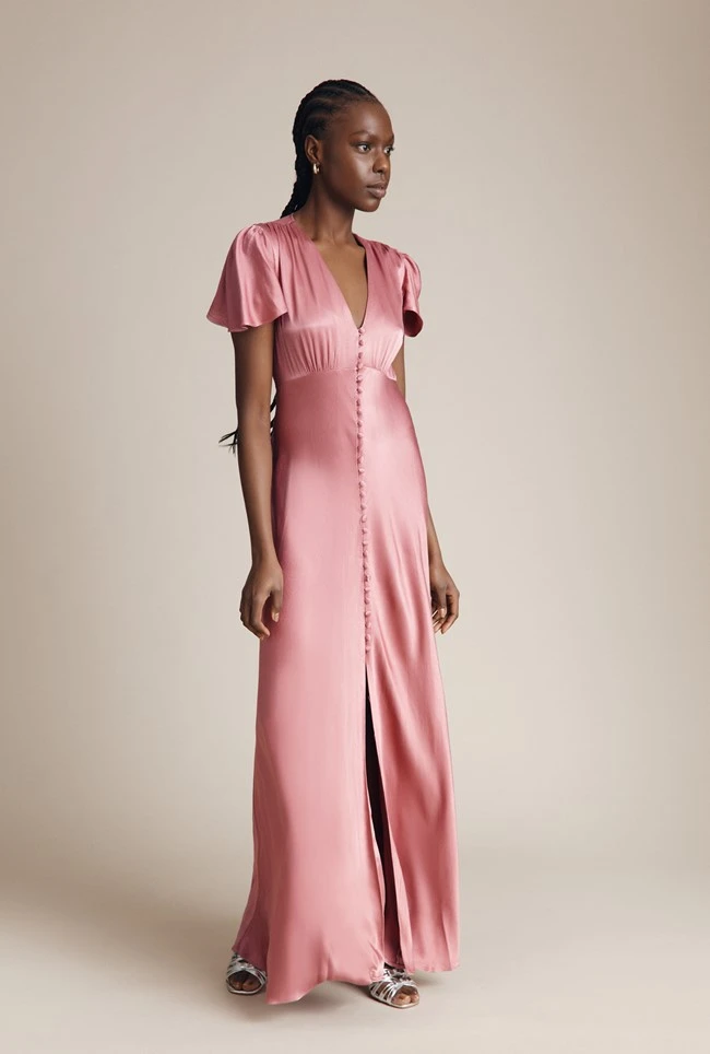 Delphine Satin Maxi Dress Pink 2 Delphine Satin Maxi Dress Pink - Image 2