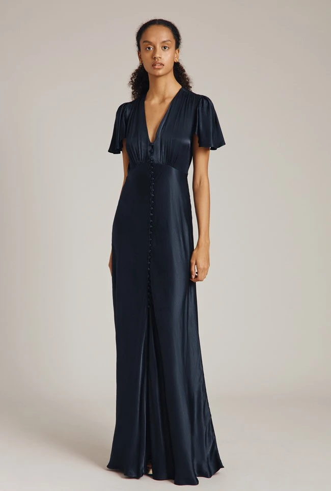 Delphine Satin Maxi Dress Navy 2 Delphine Satin Maxi Dress Navy - Image 2