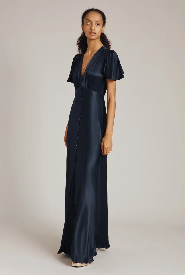 Delphine Satin Maxi Dress Navy 3 Delphine Satin Maxi Dress Navy - Image 3