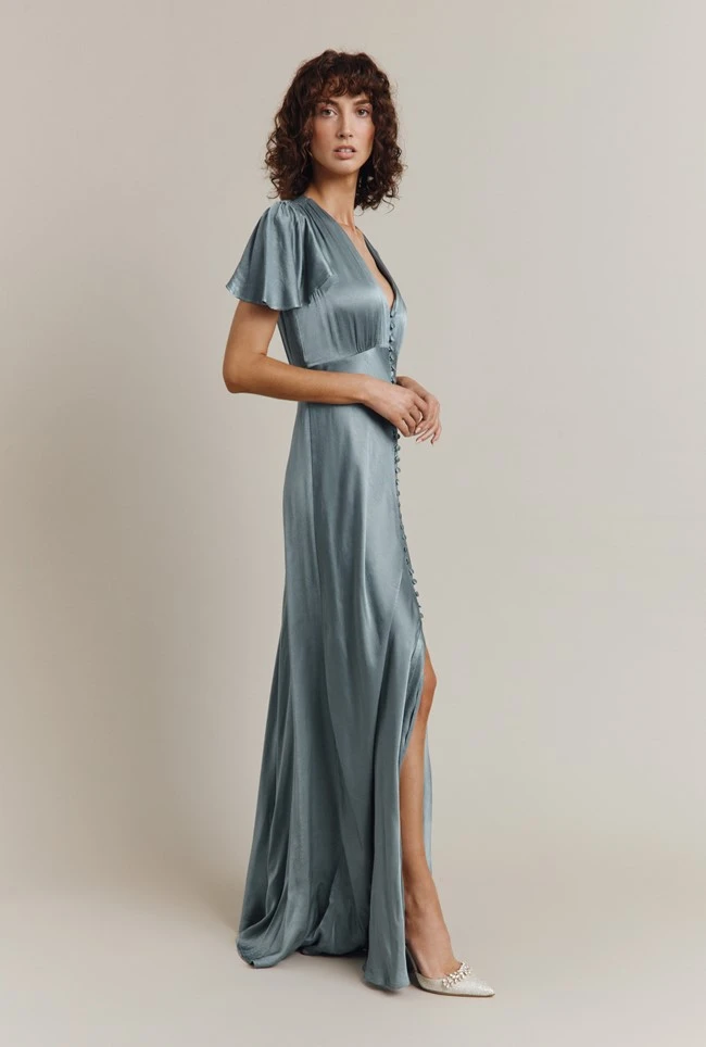 Delphine Satin Maxi Dress Slate Blue 2 Delphine Satin Maxi Dress Slate Blue - Image 2