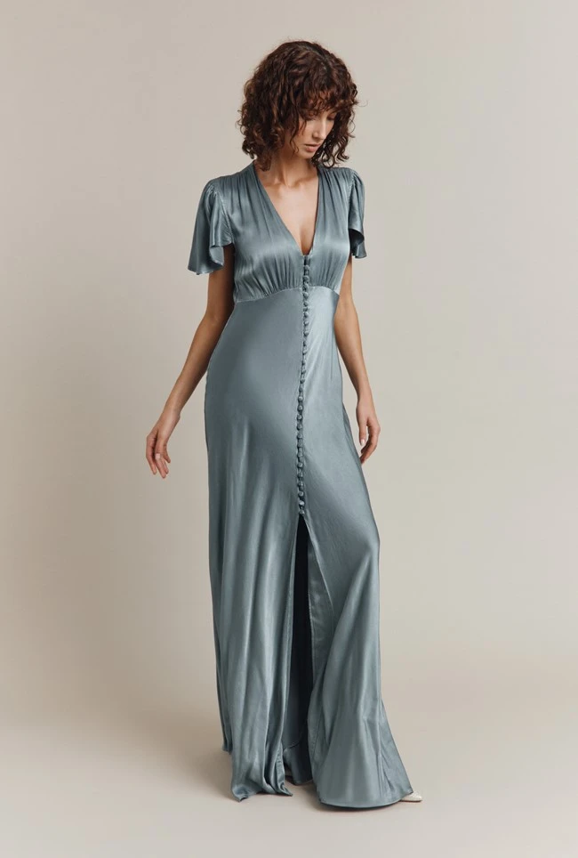 Delphine Satin Maxi Dress Slate Blue 3 Delphine Satin Maxi Dress Slate Blue - Image 3