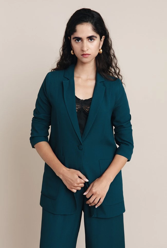 Wren Crepe Blazer Petrol Green 1 Wren Crepe Blazer Petrol Green