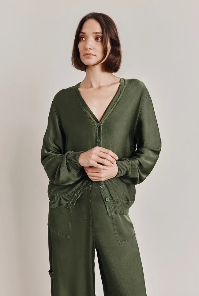 Mia Satin Bomber Jacket Thyme 3 Mia Satin Bomber Jacket Thyme - Image 3