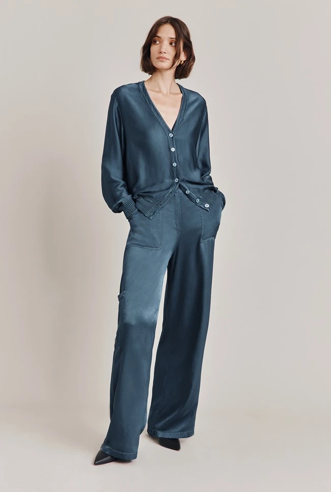 Mia Satin Bomber Jacket Dark Denim 2 Mia Satin Bomber Jacket Dark Denim - Image 2