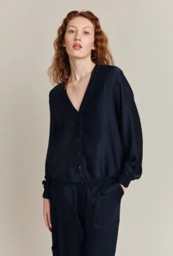 Mia Satin Bomber Jacket Navy