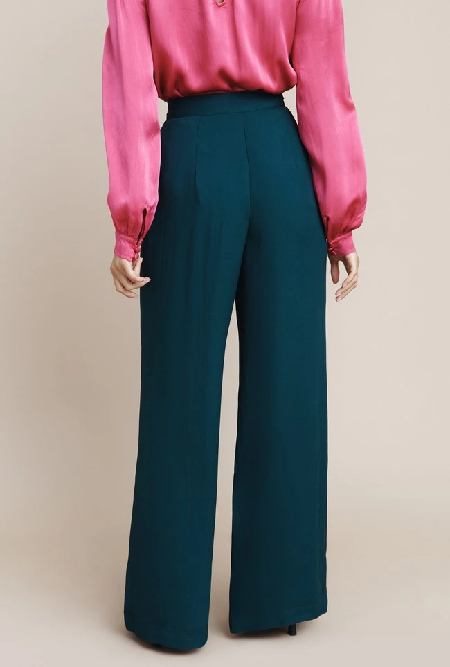 Mae Crepe Wide-Leg Trousers Petrol Green 3 Mae Crepe Wide-Leg Trousers Petrol Green - Image 3