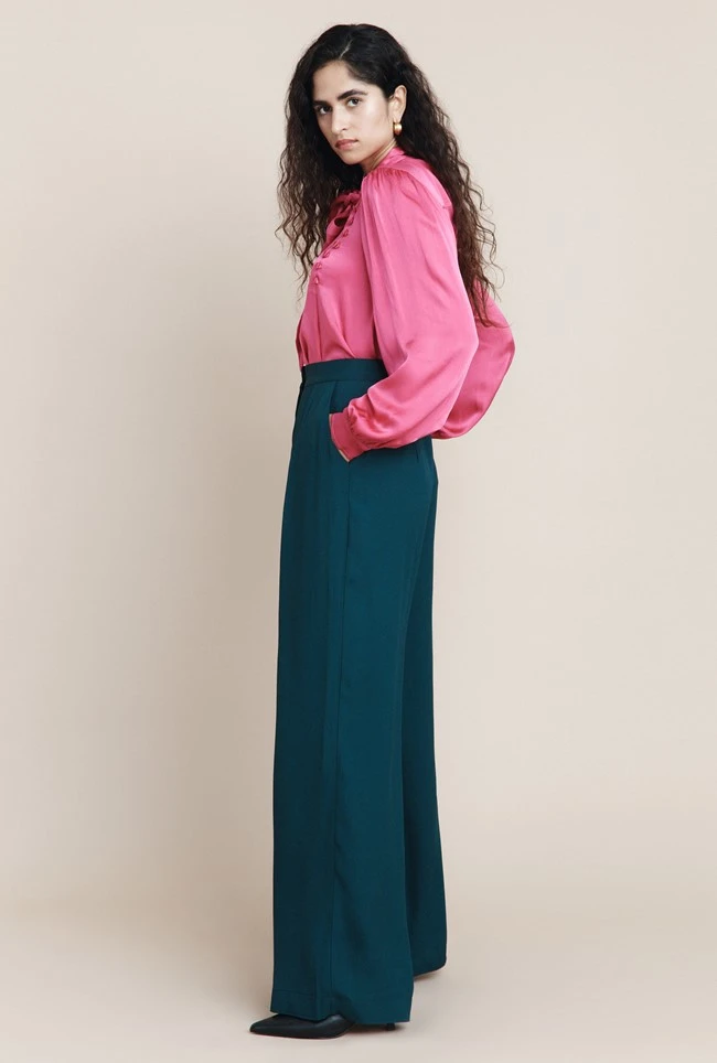 Mae Crepe Wide-Leg Trousers Petrol Green 4 Mae Crepe Wide-Leg Trousers Petrol Green - Image 4