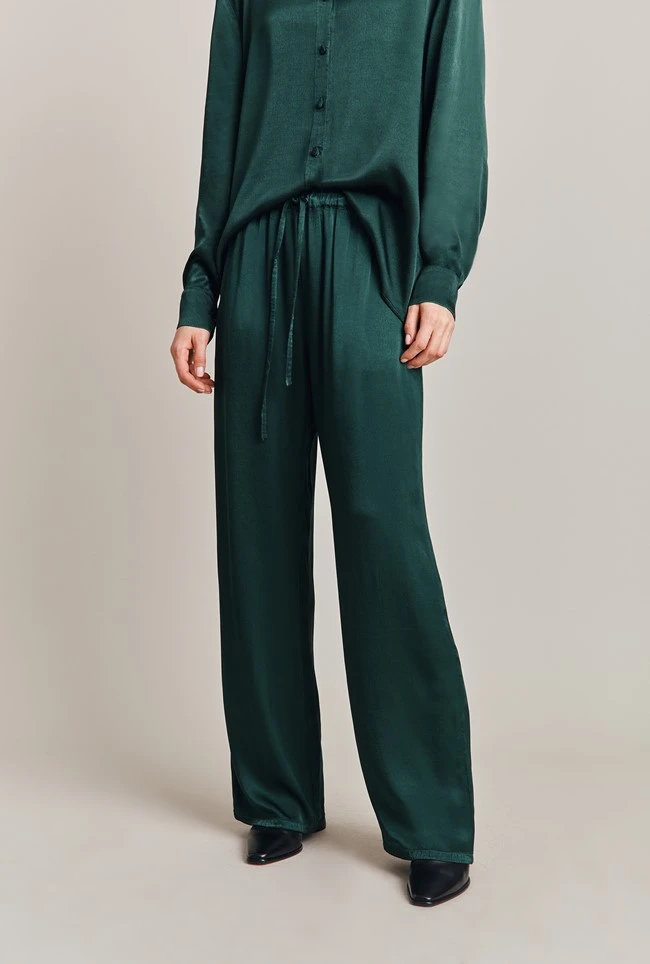 Imogen Satin Wide Leg Trouser Dark Green 2 Imogen Satin Wide Leg Trouser Dark Green - Image 2