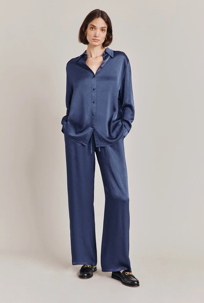 Imogen Satin Wide Leg Trouser Dark Blue 2 Imogen Satin Wide Leg Trouser Dark Blue - Image 2