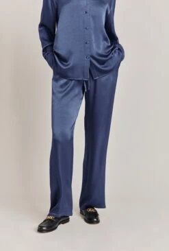 Imogen Satin Wide Leg Trouser Dark Blue
