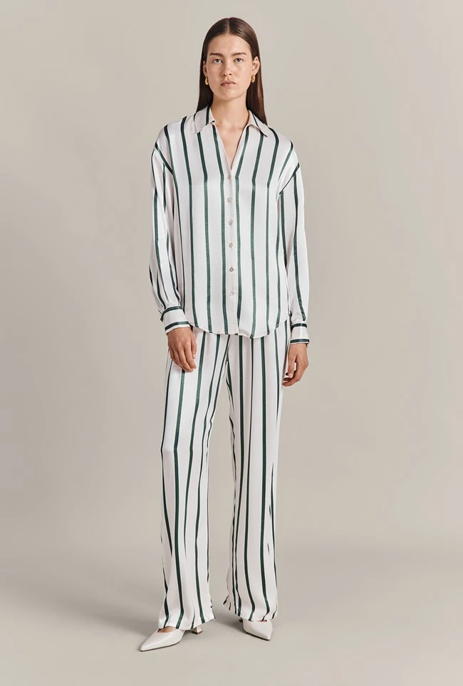 Imogen Satin Wide Leg Trouser Green Stripe 1 Imogen Satin Wide Leg Trouser Green Stripe