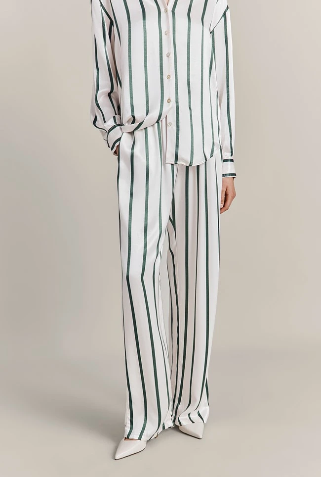 Imogen Satin Wide Leg Trouser Green Stripe 4 Imogen Satin Wide Leg Trouser Green Stripe - Image 4