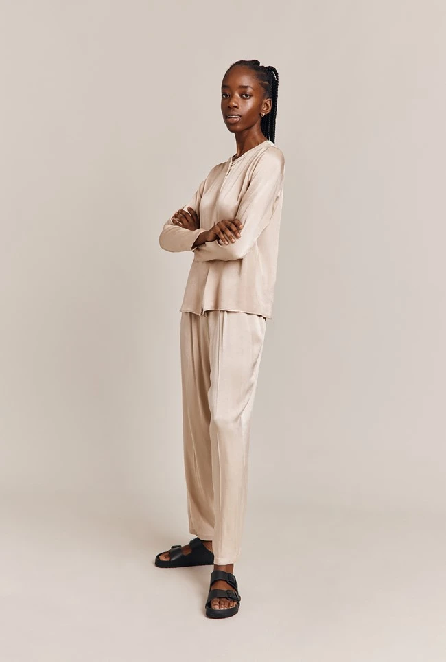 Ella Satin Trouser Stone 2 Ella Satin Trouser Stone - Image 2