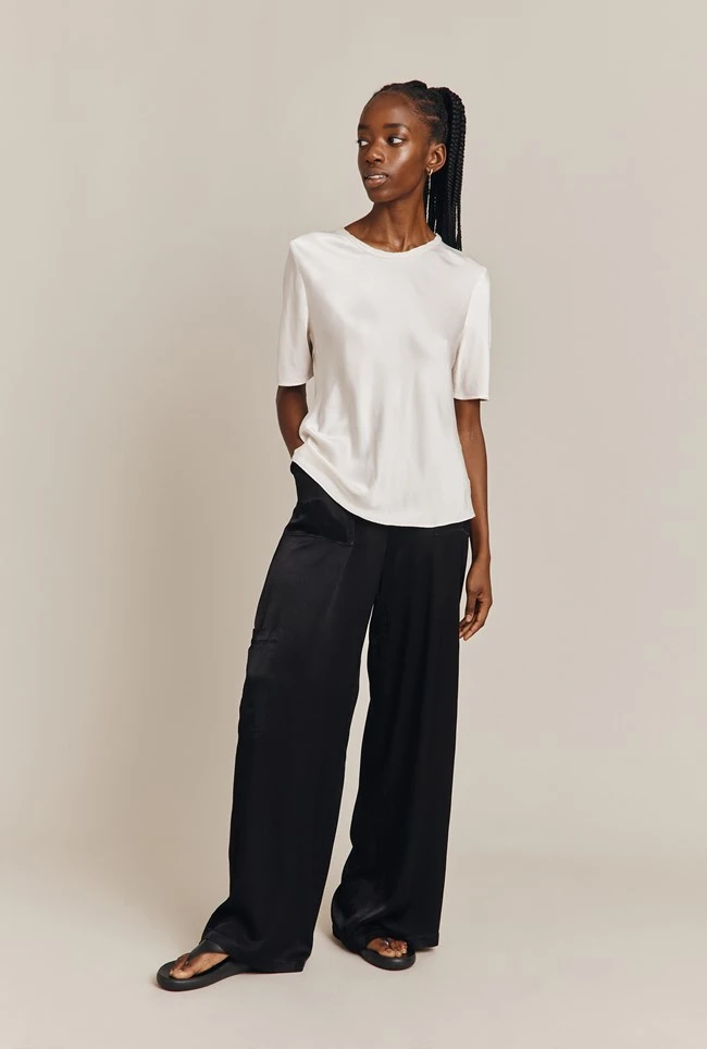 Aurora Satin Cargo Trousers Black 2 Aurora Satin Cargo Trousers Black - Image 2