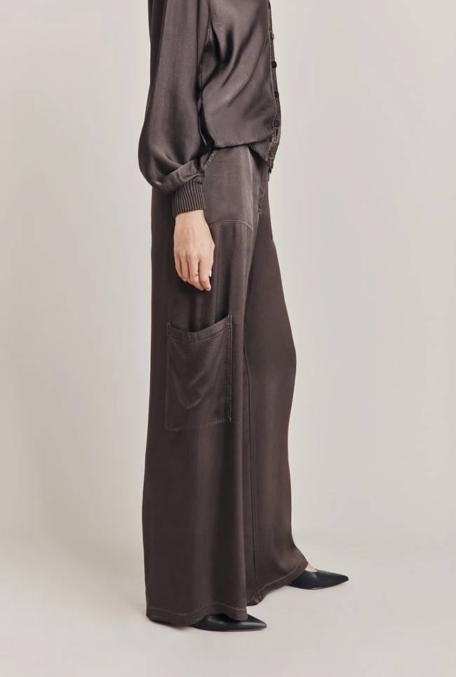 Aurora Satin Cargo Trousers Dark Charcoal 3 Aurora Satin Cargo Trousers Dark Charcoal - Image 3