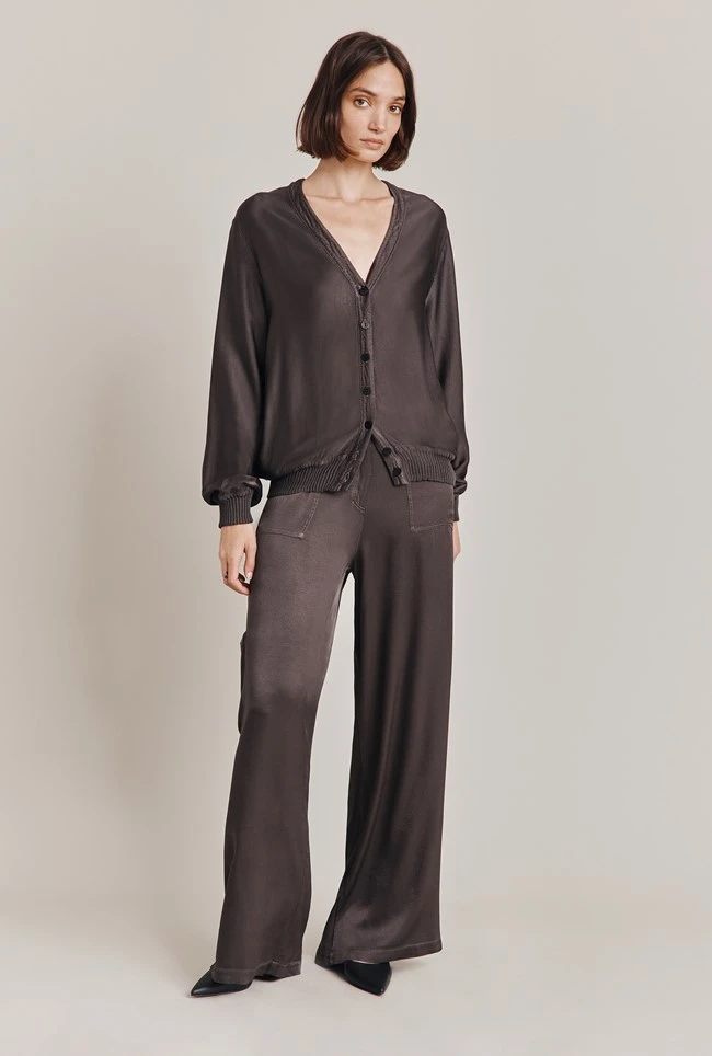 Aurora Satin Cargo Trousers Dark Charcoal 2 Aurora Satin Cargo Trousers Dark Charcoal - Image 2