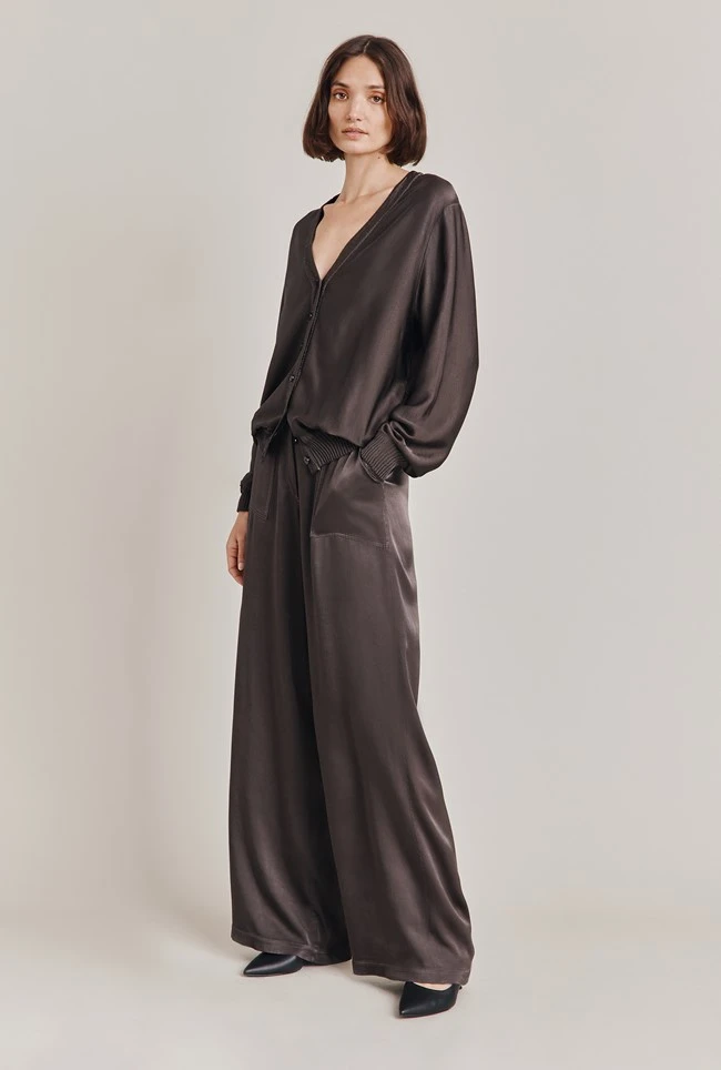 Aurora Satin Cargo Trousers Dark Charcoal 4 Aurora Satin Cargo Trousers Dark Charcoal - Image 4