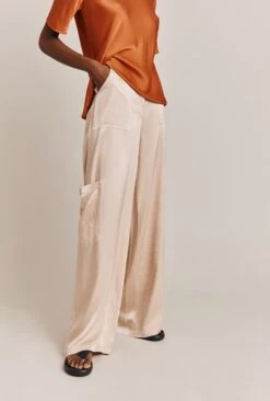 Aurora Satin Cargo Trousers Stone -Top Sell Dress Sales Store P06G005 N04 27258 650px 964px